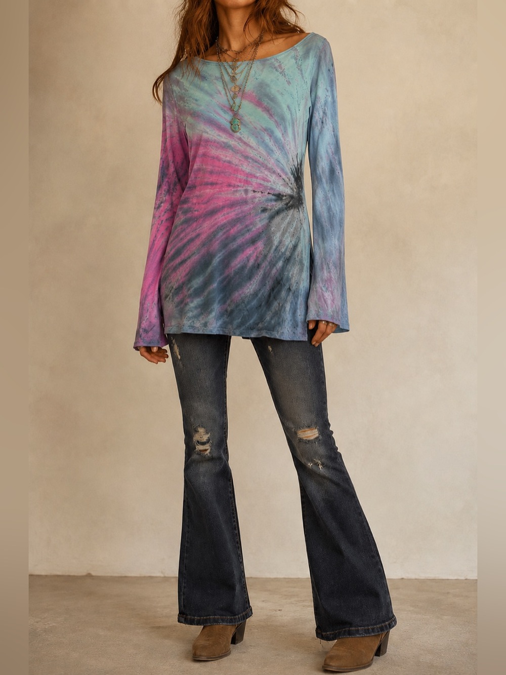 Vintage Hard Tail Forever Oversized Tie Dye Tunic Top XS Y2K